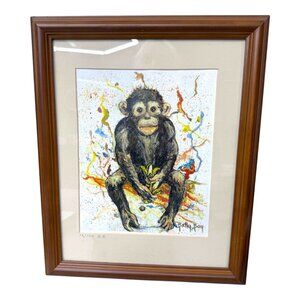 Signed Limited Edition Monkey Chimp Colorful Signed Art Print Framed B.B. 12/150